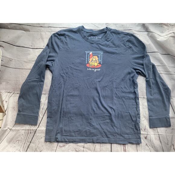 Life is Good Crusher Tee Mens XL Long Sleeve Shirt Dog Puppy Christmas Peace - Picture 2 of 9